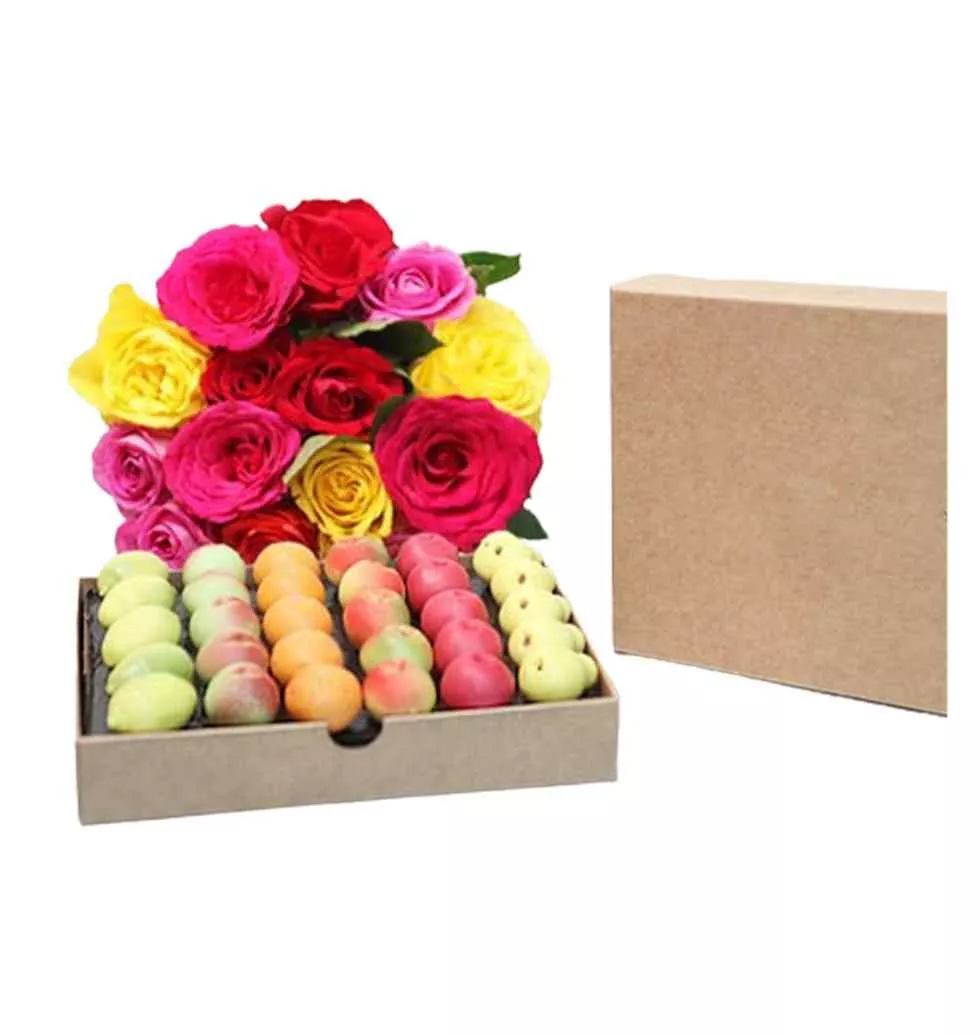 Charming Marzipan Treats & Colorful Rose Bouquet