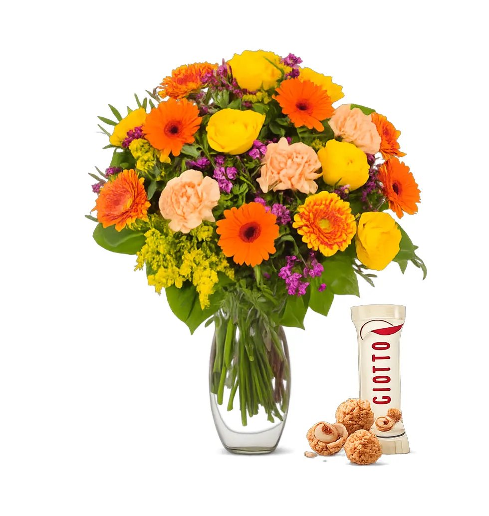 Vibrant Spring Sensation Bouquet with Sweet Treats